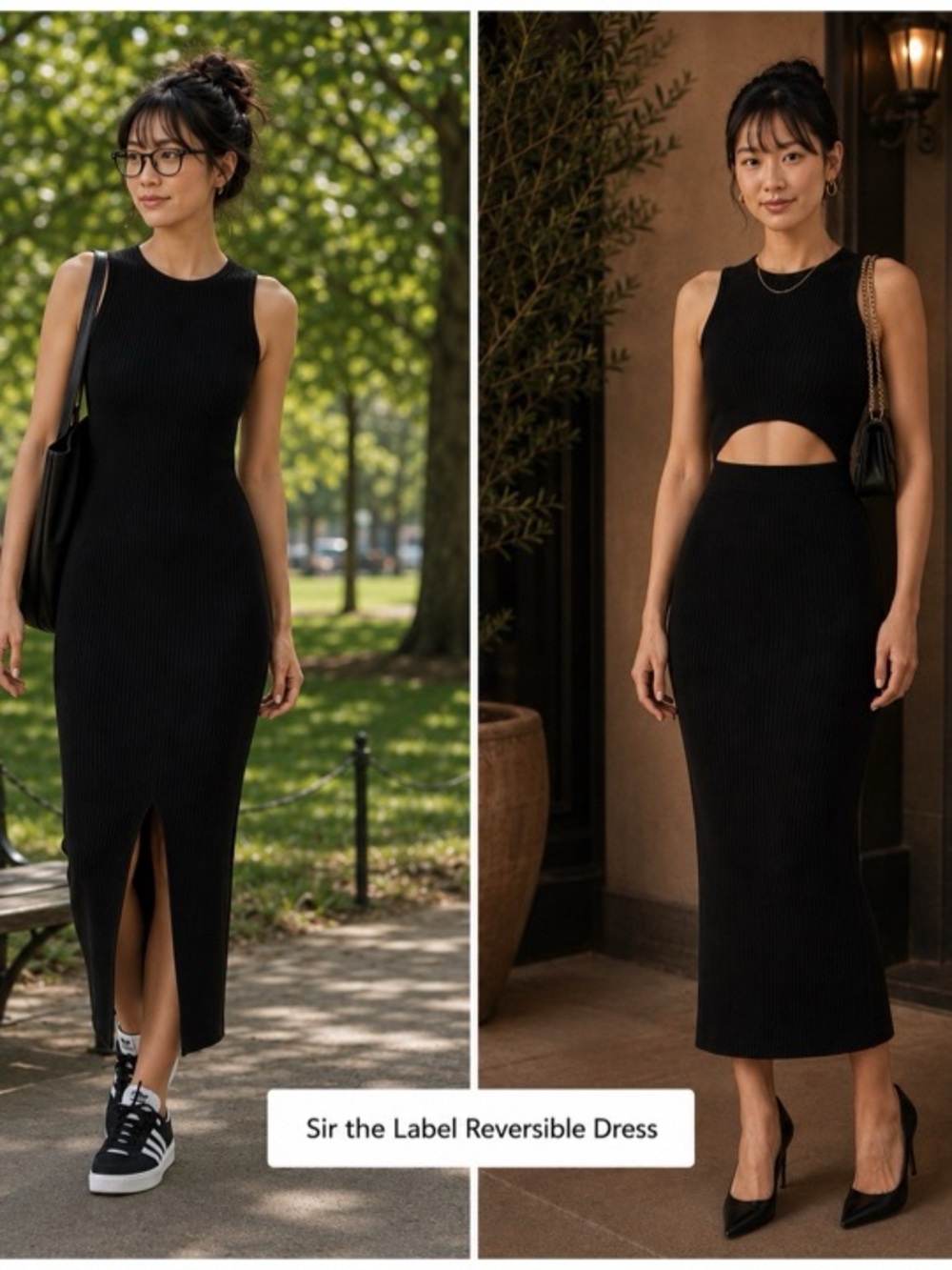 Sir the Label Ingrid Reversible Ribbed Cutout Knit Maxi Dress Black 4 Small